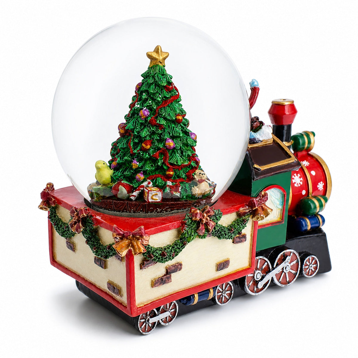 Children Riding Train Musical Christmas Water Snow Globe