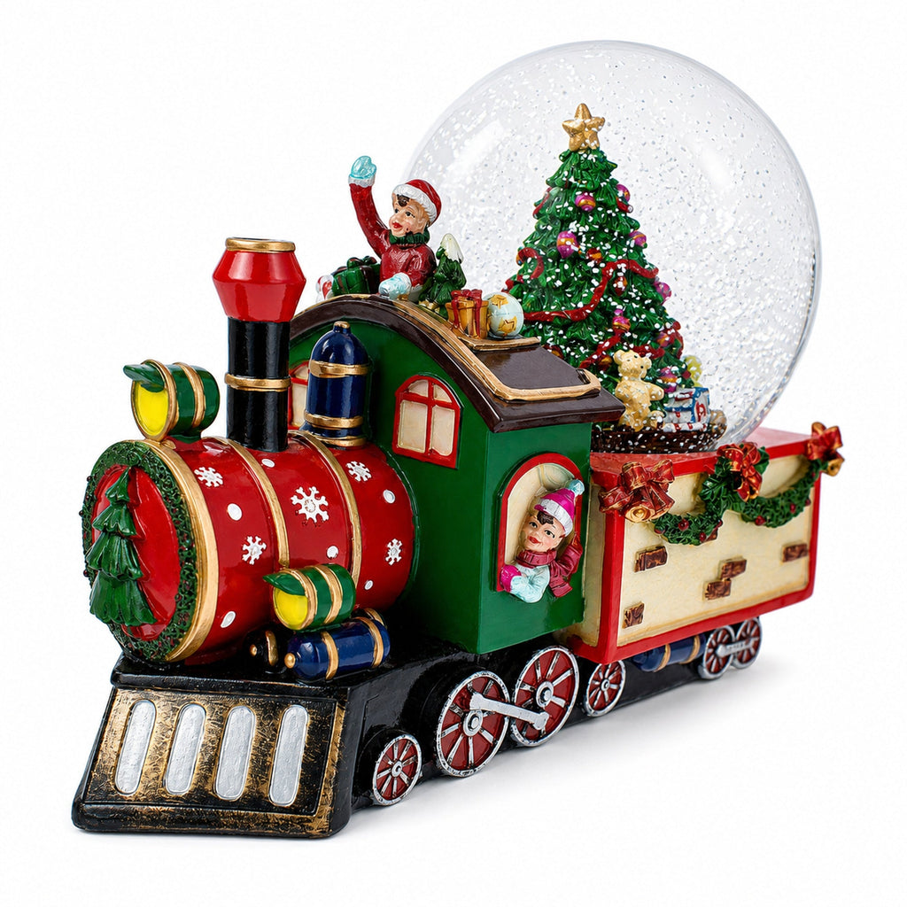 Children Riding Train Musical Christmas Water Snow Globe