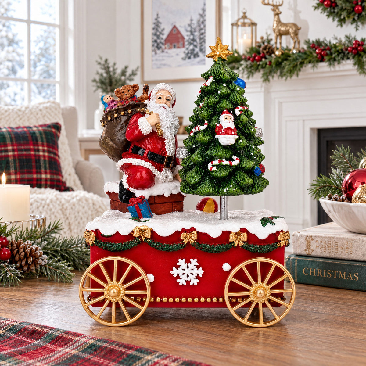 Spinning Christmas Tree Musical Box on Wheels