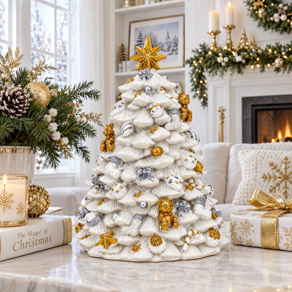 White Christmas Tree Spinning Musical Figurine