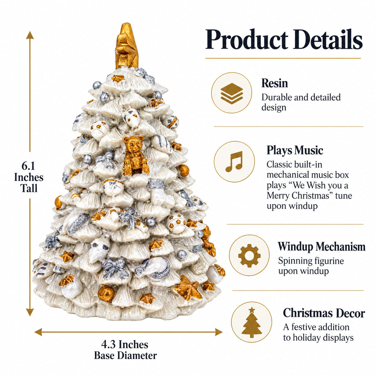 White Christmas Tree Spinning Musical Figurine